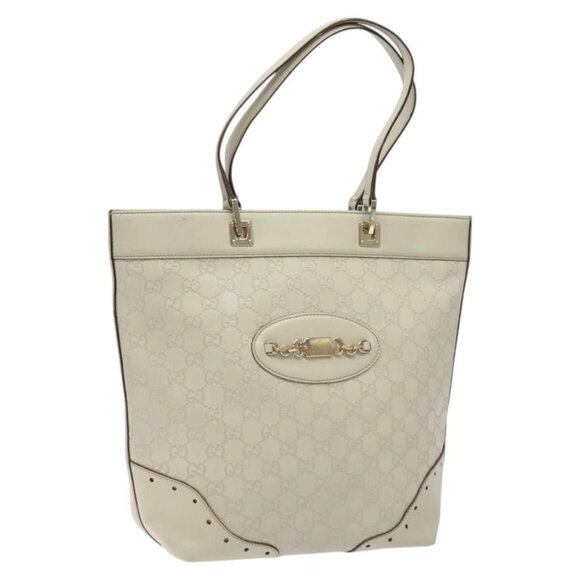 GUCCI GG Canvas Guccissima Tote Bag Leather White Gold 145984 Auth 129226 - Picture 1 of 16